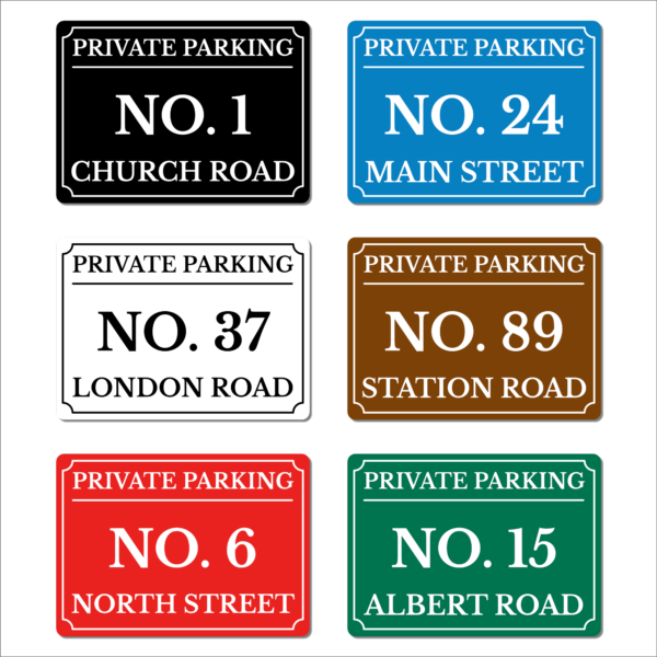 Personalised Private Parking Sign – Custom Metal Driveway Sign – No Parking for House Number