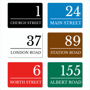 Personalised Modern House Number Sign – Custom Street Name Metal Plaque