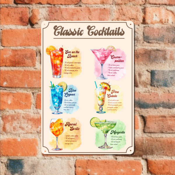 Classic Cocktails Metal Sign – Bar Wall Art for Home, Kitchen, or Pub - Image 2
