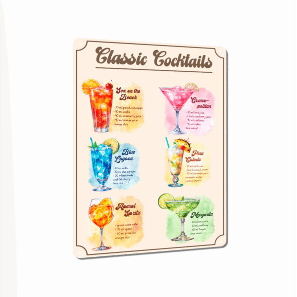 Classic Cocktails Metal Sign – Bar Wall Art for Home, Kitchen, or Pub - Image 3