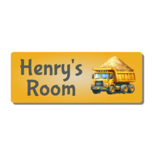 Personalised Kids Room Door Plaque – Dump Truck