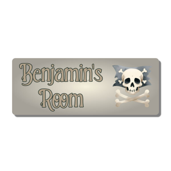 Personalised Kids Room Door Plaque – Cute Pirate Skull and Crossbones