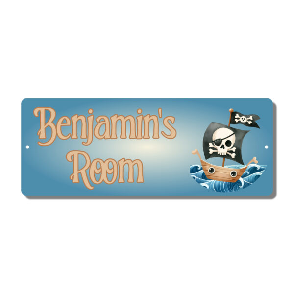 Personalised Kids Room Door Plaque – Cute Pirate Ship - Image 4