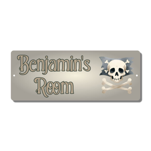 Personalised Kids Room Door Plaque – Cute Pirate Skull and Crossbones - Image 4