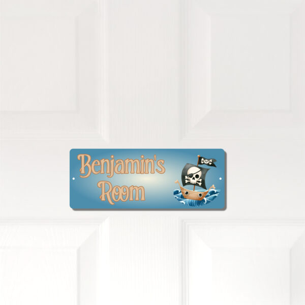 Personalised Kids Room Door Plaque – Cute Pirate Ship - Image 2