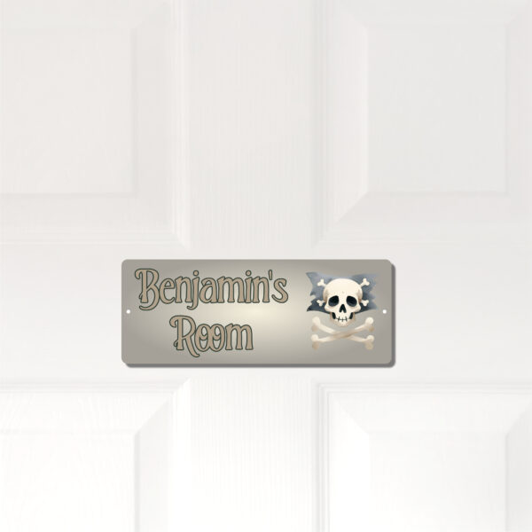 Personalised Kids Room Door Plaque – Cute Pirate Skull and Crossbones - Image 2