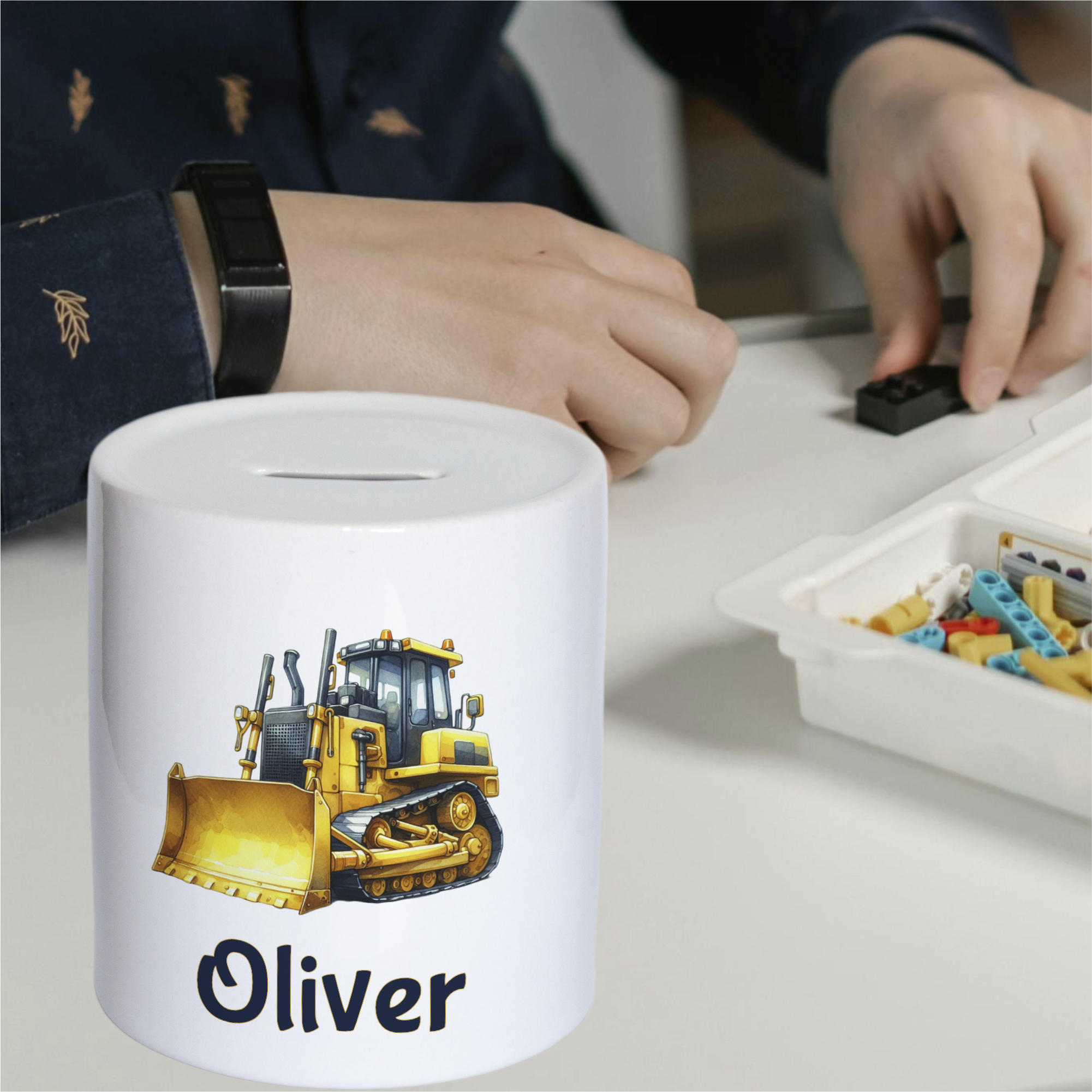 Personalised Bulldozer Money Box – Custom Name Ceramic Coin Bank for Kids, Boys Construction Gift, Digger Piggy Bank, Nursery Keepsake - Image 5
