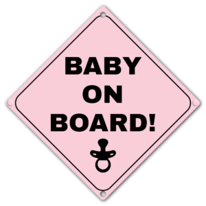 Baby on Board Car Sign, Pink Metal Car Window Safety Plaque with Suction Cups, New Baby Gift for Parents