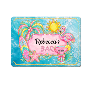 Personalised Tropical Bar Sign, Custom Flamingo Beach Bar Plaque, Summer Cocktail Metal Sign, Home Garden Bar Decor